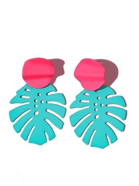 Lilly Pulitzer Hot Pink & Teal Monstera Drop Earrings